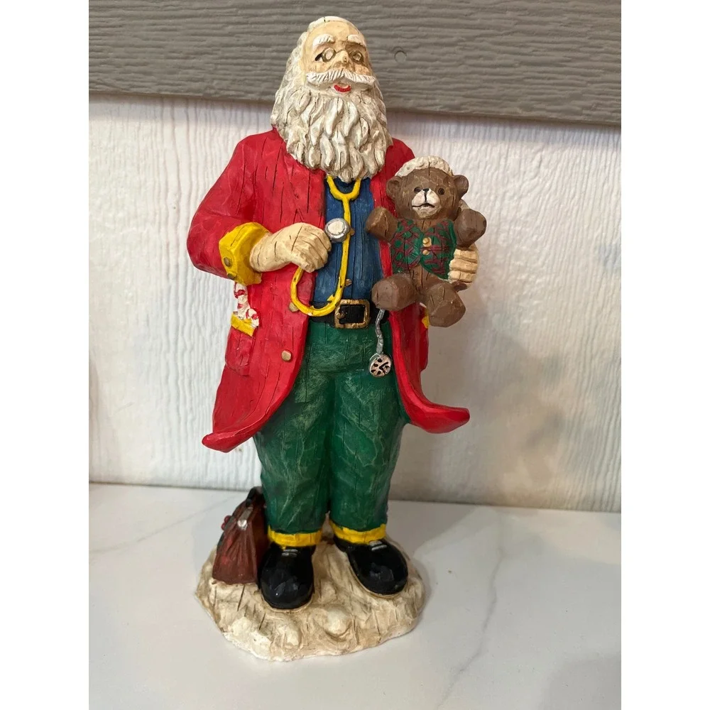 Doctor Santa‎ Claus Figurine Holding Teddy Bear Vintage Christmas Decor
